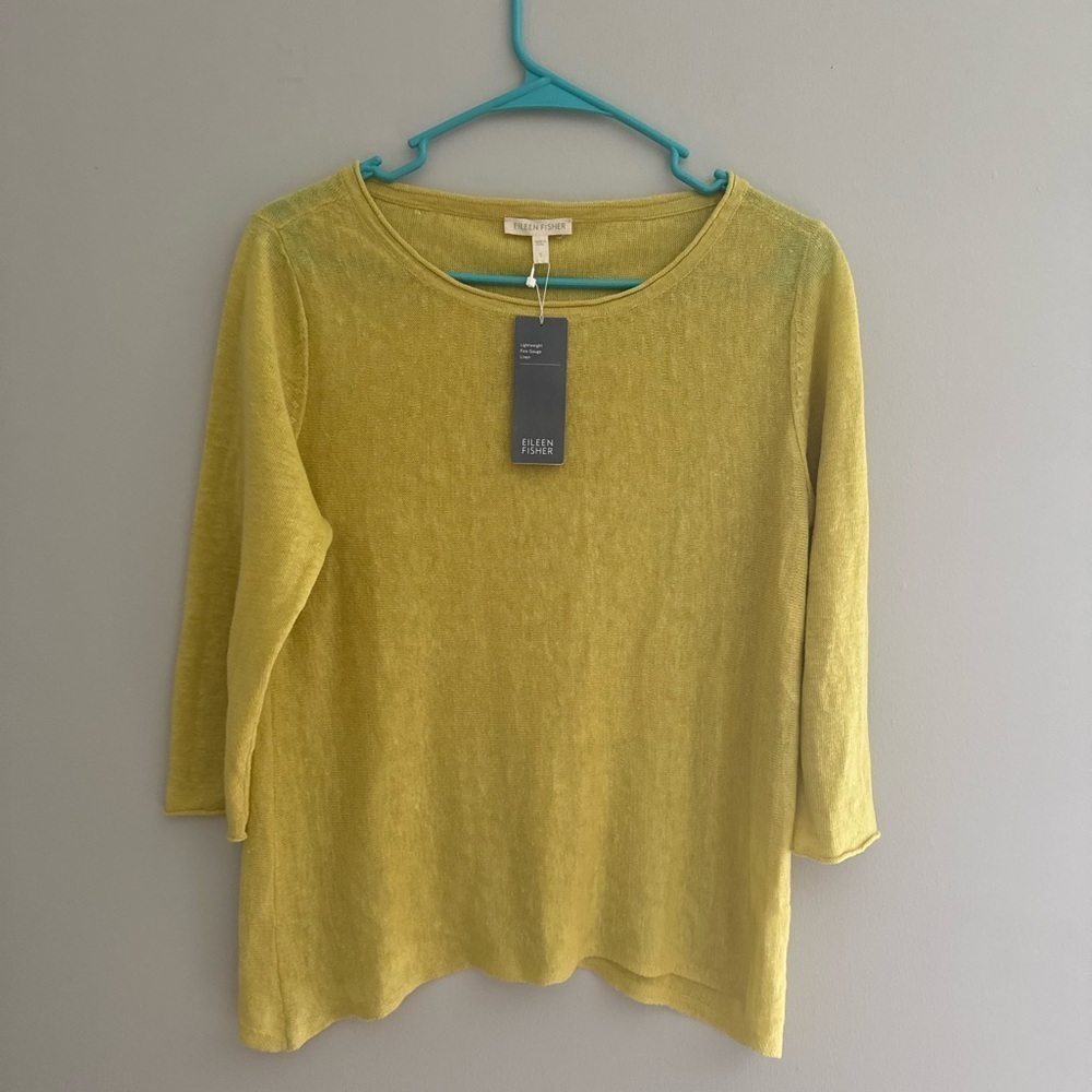 Eileen Fisher NWT organic linen jersey bateau neck tunic top in yellow. size S - Picture 3 of 6